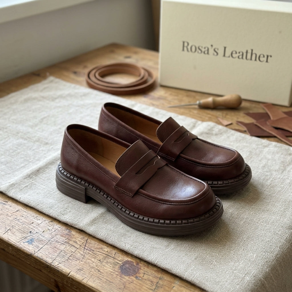 Rosa's Demeris Round-Toe Leather Loafers