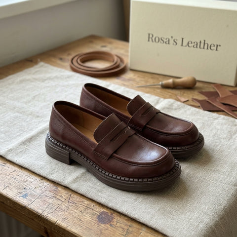 Rosa's Demeris Round-Toe Leather Loafers