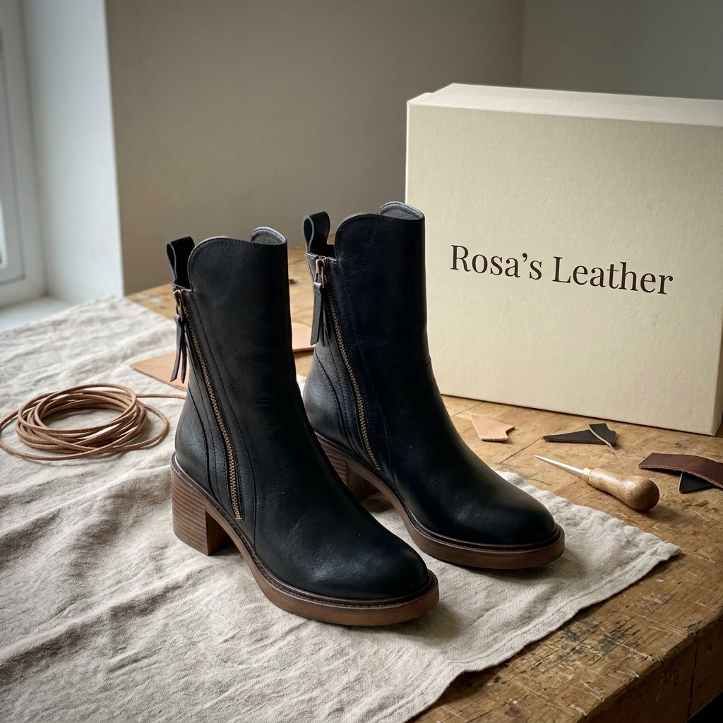 Rosa's Norwen Stacked-Heel Leather Boots