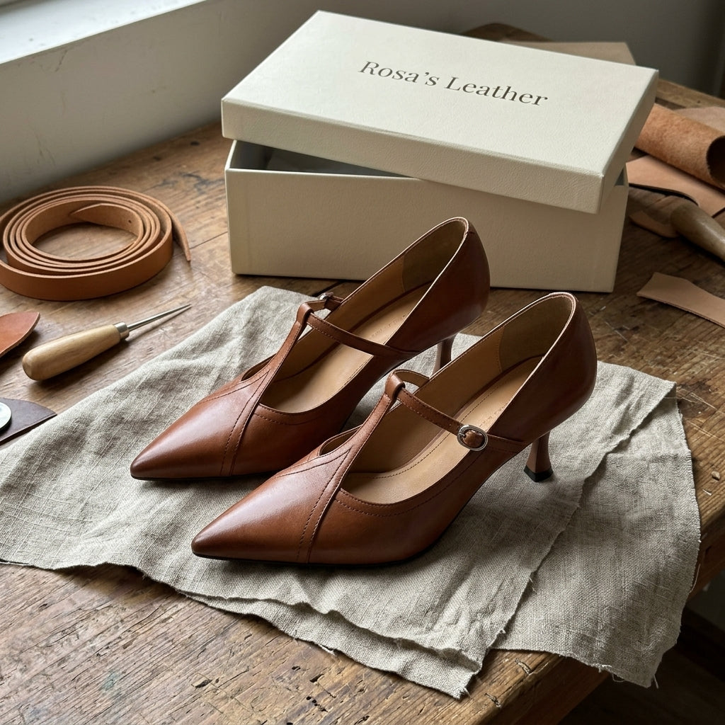 Rosa's Aveline T-Strap Leather Pumps