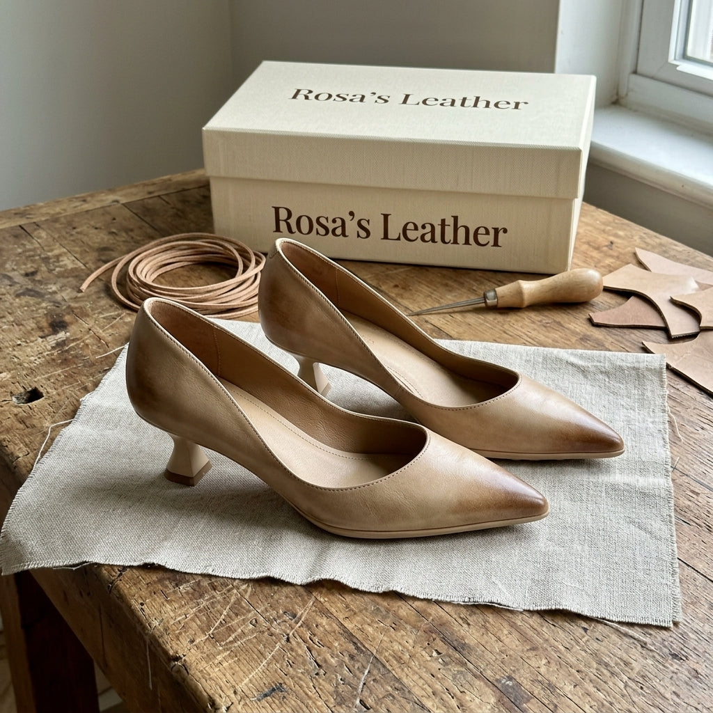 Rosa's Calenne Leather Kitten Heels