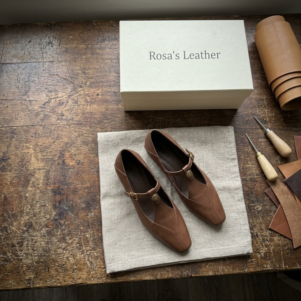 Rosa's Camelia Classic T-Bar Leather Pumps