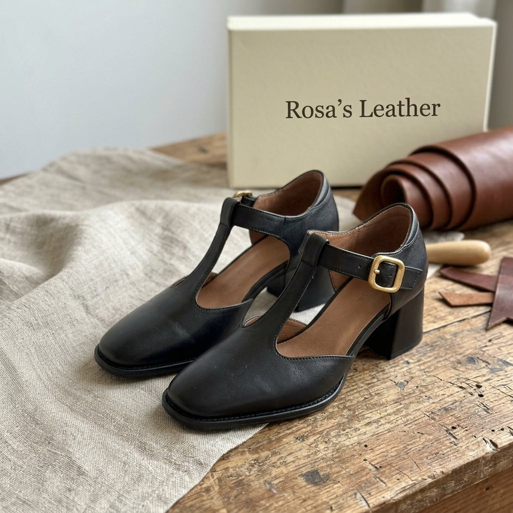Rosa's Marcele T-Strap Leather Pumps