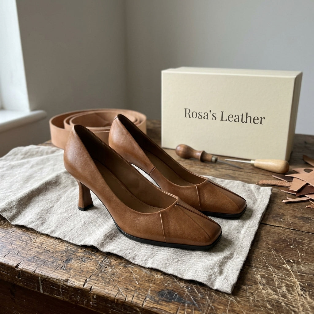 Rosa's Marisol Square-Toe Leather Pumps