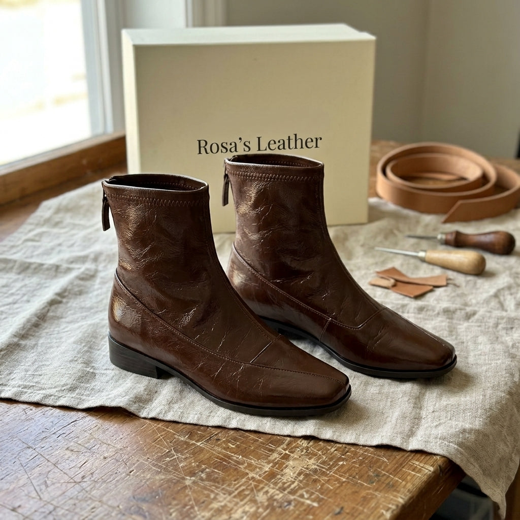 Rosa's Marlenna Back-Zip Leather Ankle Boots