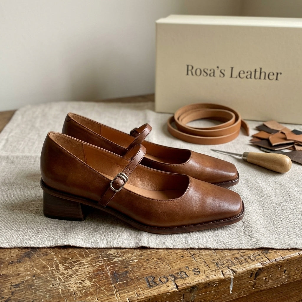 Rosa's Cirelle Strap Leather Mary Jane Heels