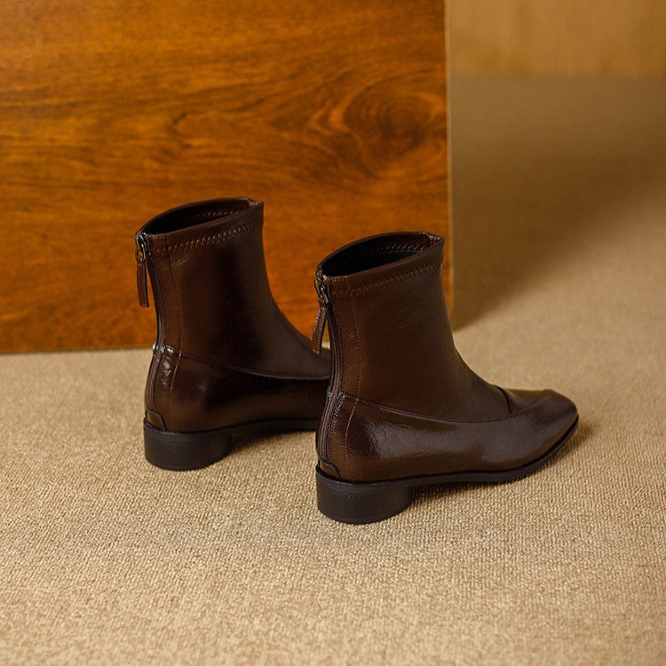 Rosa's Marlenna Back-Zip Leather Ankle Boots