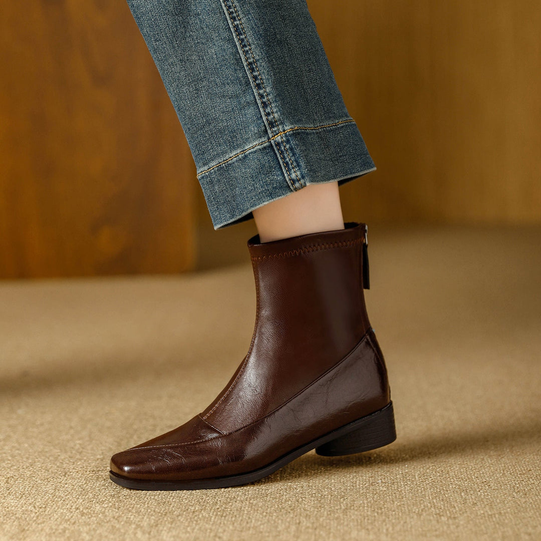 Rosa's Marlenna Back-Zip Leather Ankle Boots