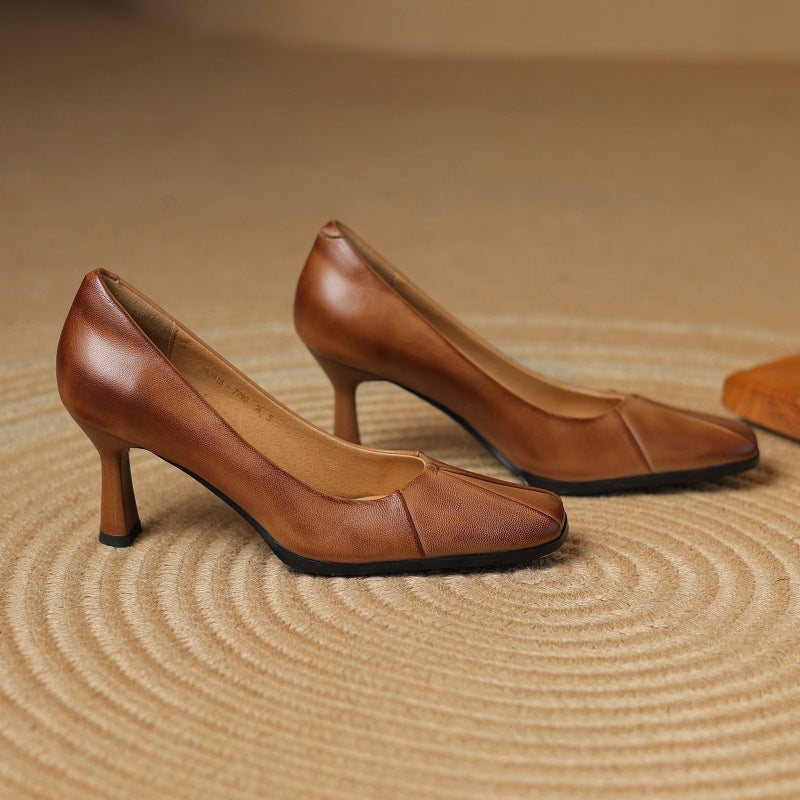 Rosa's Marisol Square-Toe Leather Pumps