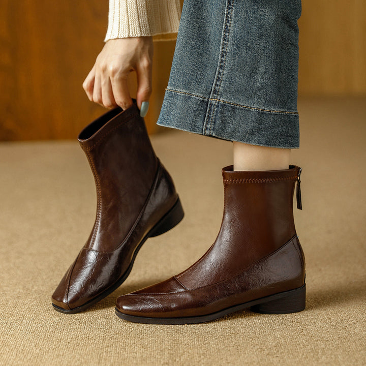 Rosa's Marlenna Back-Zip Leather Ankle Boots