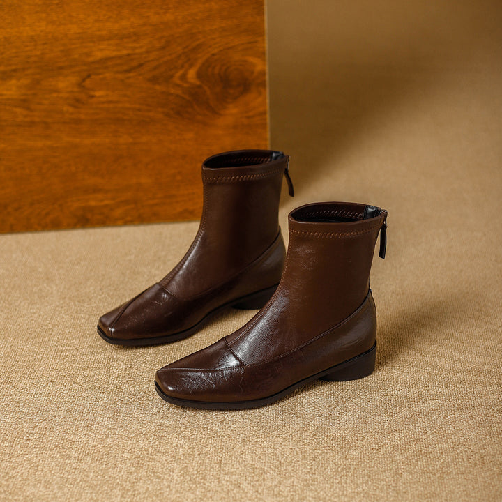 Rosa's Marlenna Back-Zip Leather Ankle Boots