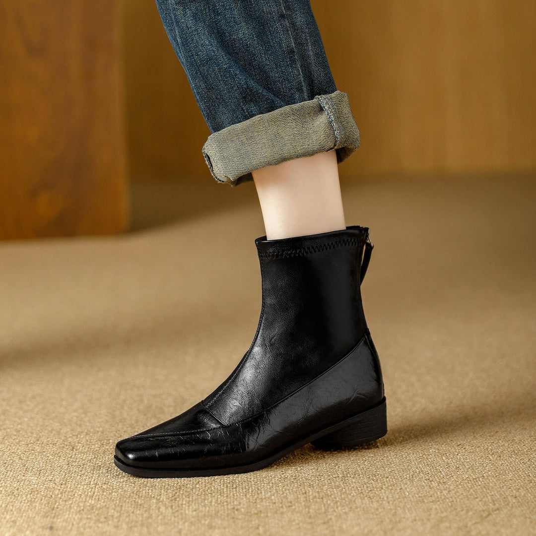 Rosa's Marlenna Back-Zip Leather Ankle Boots