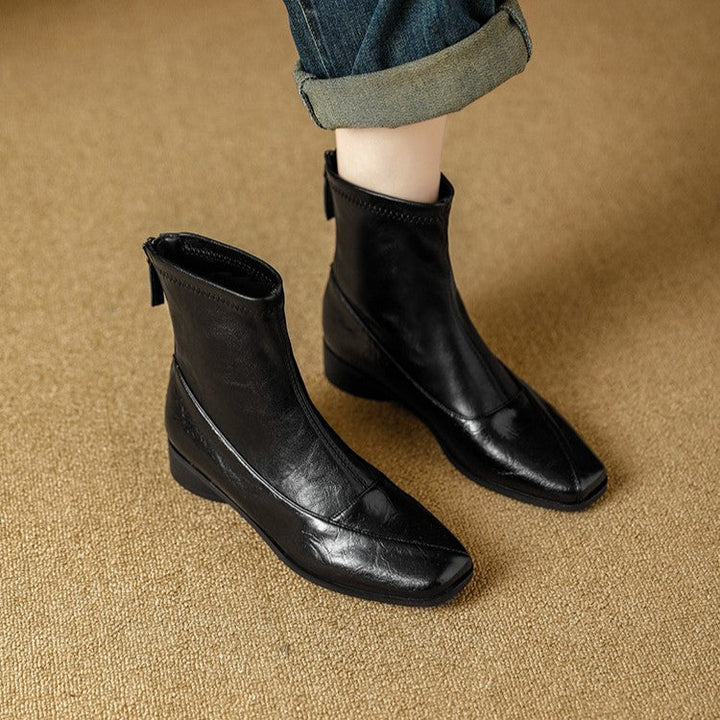 Rosa's Marlenna Back-Zip Leather Ankle Boots