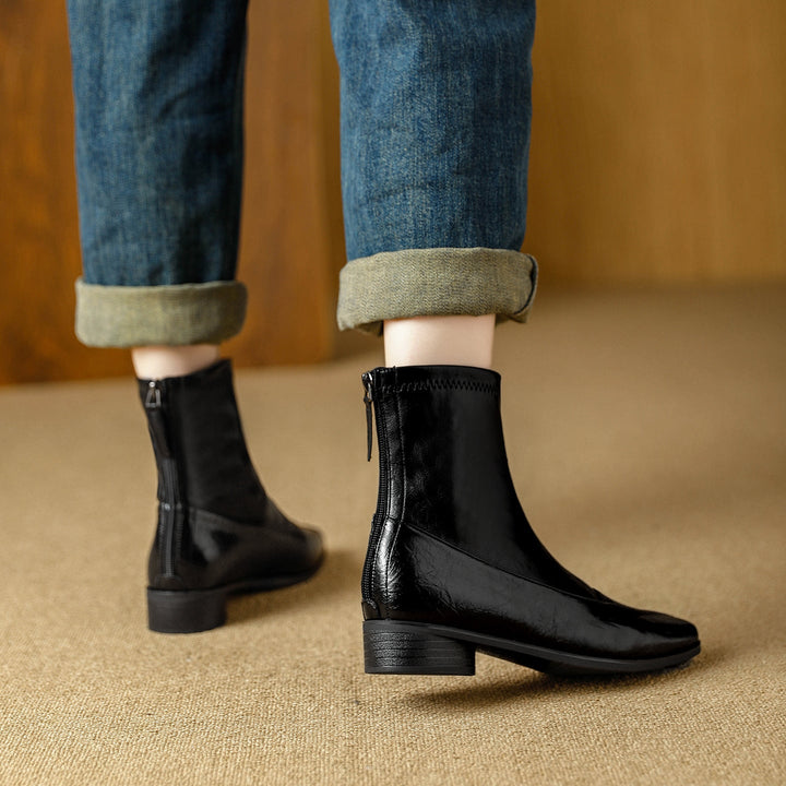 Rosa's Marlenna Back-Zip Leather Ankle Boots