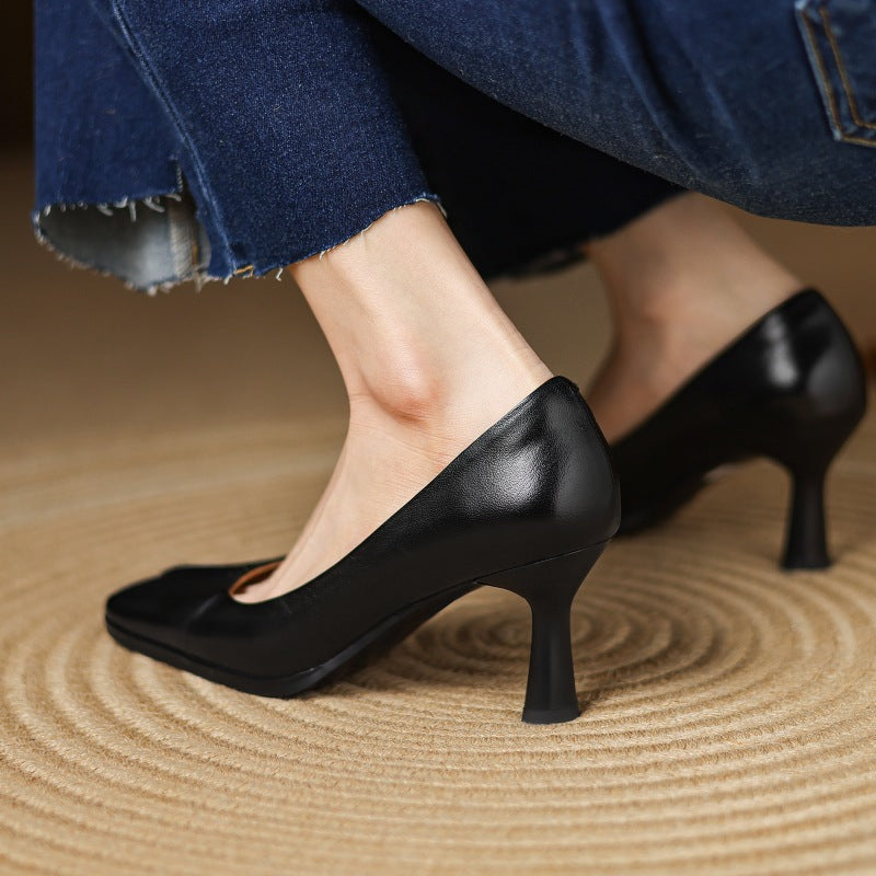 Rosa's Marisol Square-Toe Leather Pumps