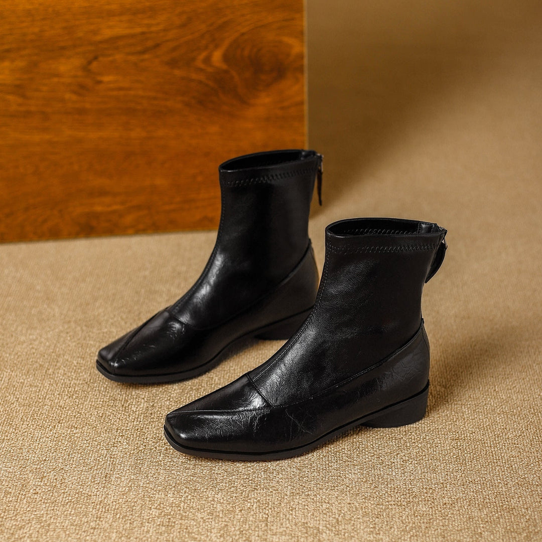 Rosa's Marlenna Back-Zip Leather Ankle Boots