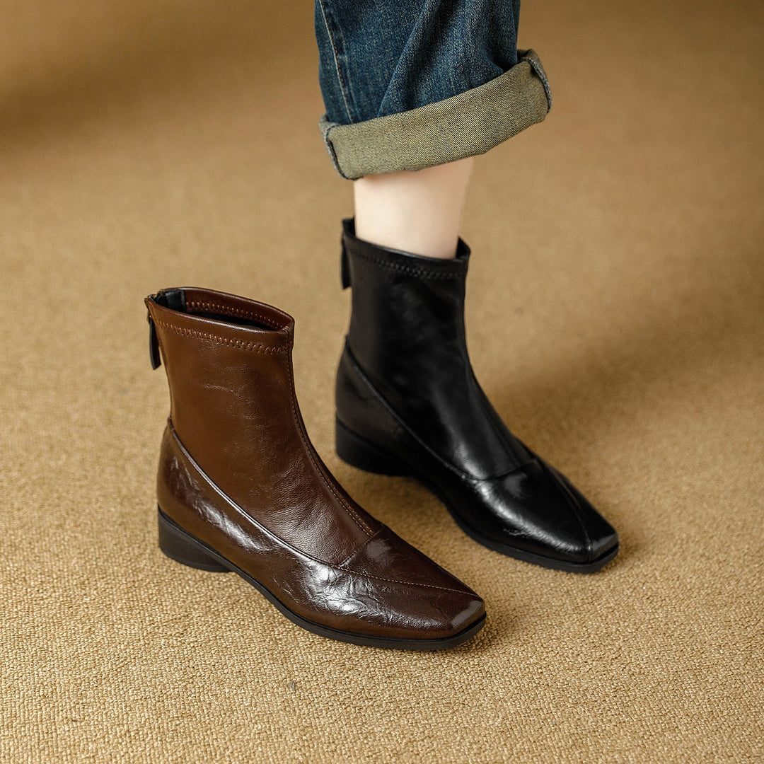 Rosa's Marlenna Back-Zip Leather Ankle Boots