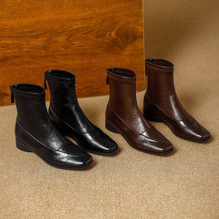 Rosa's Marlenna Back-Zip Leather Ankle Boots