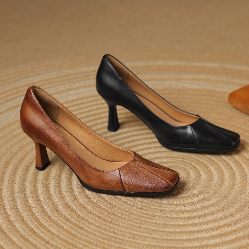 Rosa's Marisol Square-Toe Leather Pumps