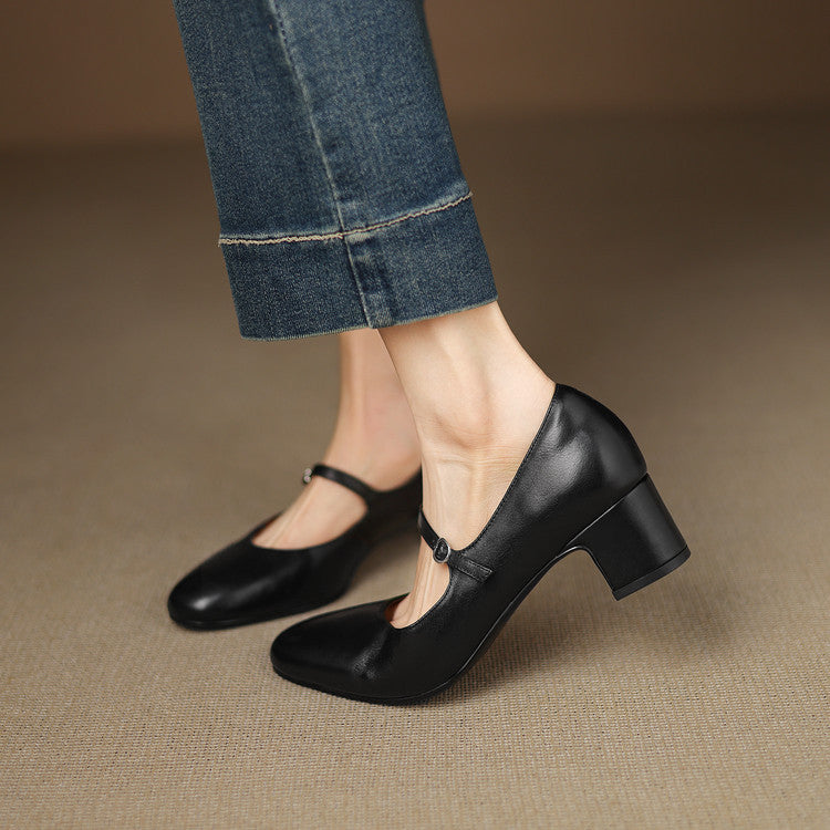 Rosa's Corinne Round-Toe Leather Mary Janes