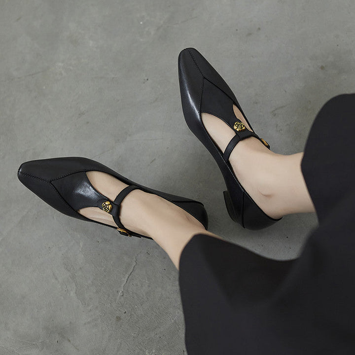 Rosa's Camelia Classic T-Bar Leather Pumps