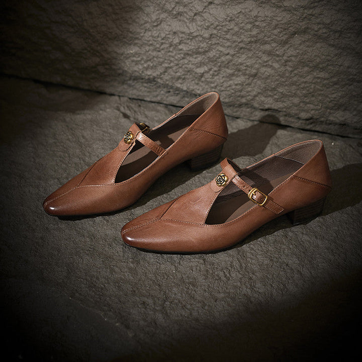 Rosa's Camelia T-Bar Leather Pumps