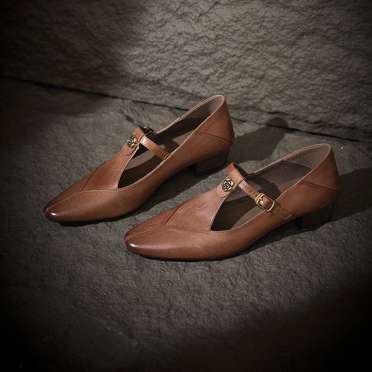 Rosa's Camelia Classic T-Bar Leather Pumps