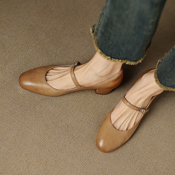 Rosa's Corinne Round-Toe Leather Mary Janes