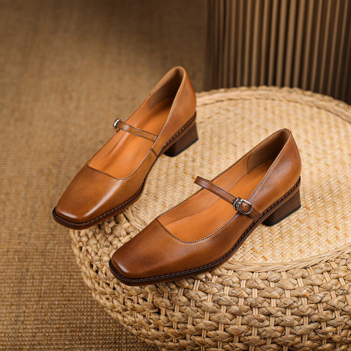Rosa's Cirelle Strap Leather Mary Jane Heels