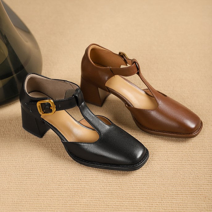 Rosa's Marcele T-Strap Leather Pumps