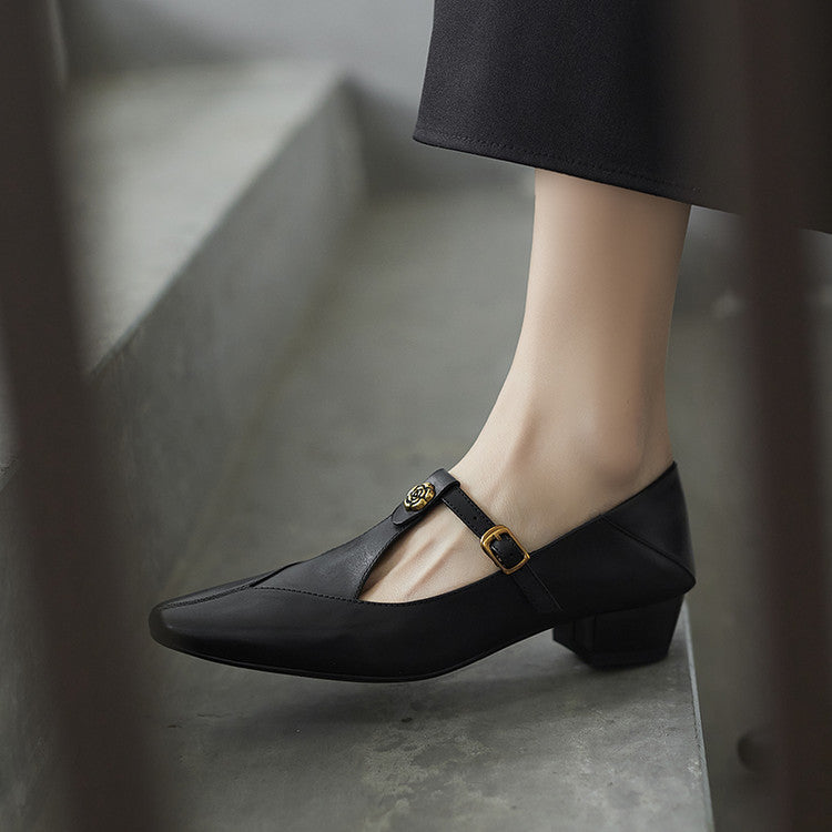 Rosa's Camelia T-Bar Leather Pumps