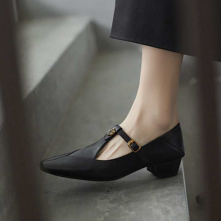 Rosa's Camelia T-Bar Leather Pumps