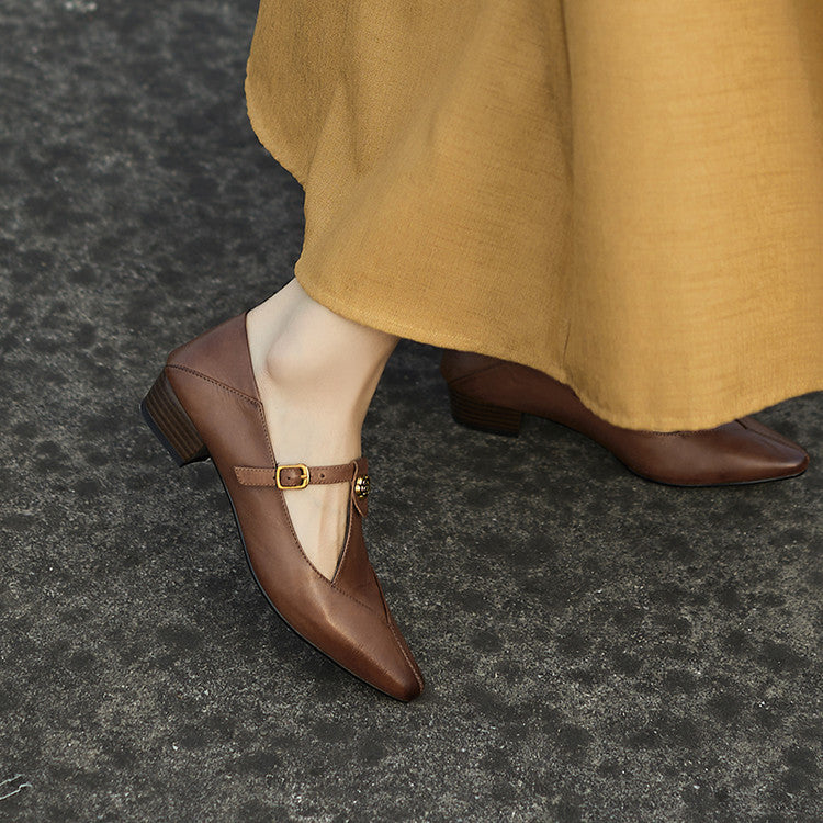 Rosa's Camelia T-Bar Leather Pumps