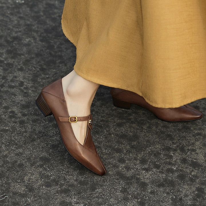 Rosa's Camelia T-Bar Leather Pumps