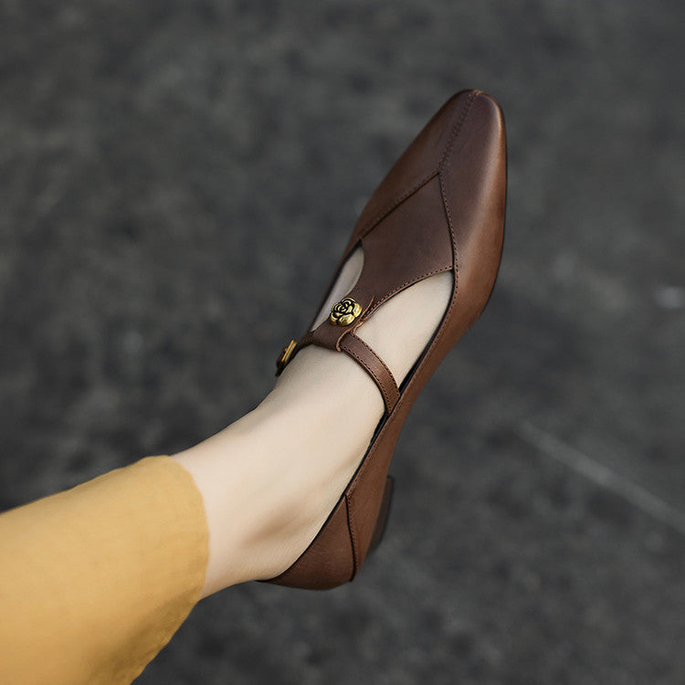 Rosa's Camelia Classic T-Bar Leather Pumps
