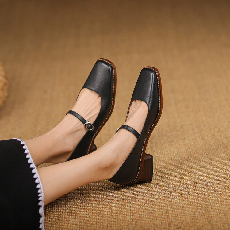 Rosa's Cirelle Strap Leather Mary Jane Heels