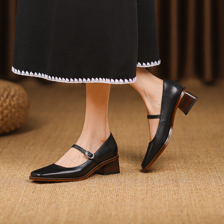 Rosa's Cirelle Strap Leather Mary Jane Heels