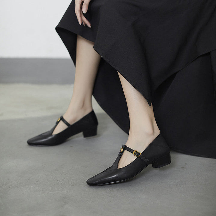 Rosa's Camelia T-Bar Leather Pumps