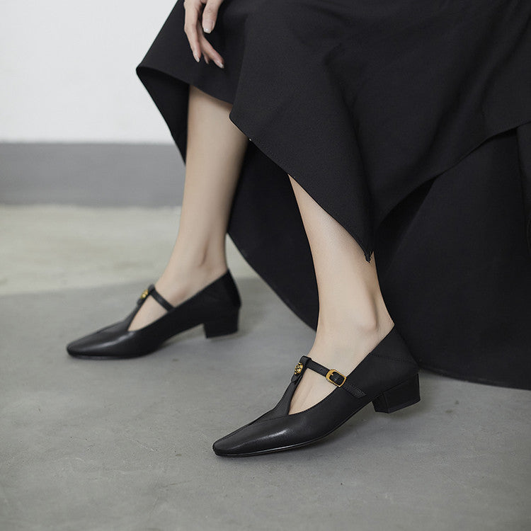 Rosa's Camelia Classic T-Bar Leather Pumps