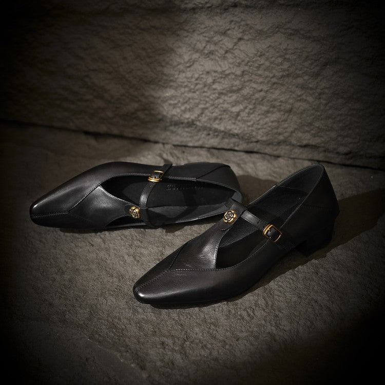 Rosa's Camelia Classic T-Bar Leather Pumps