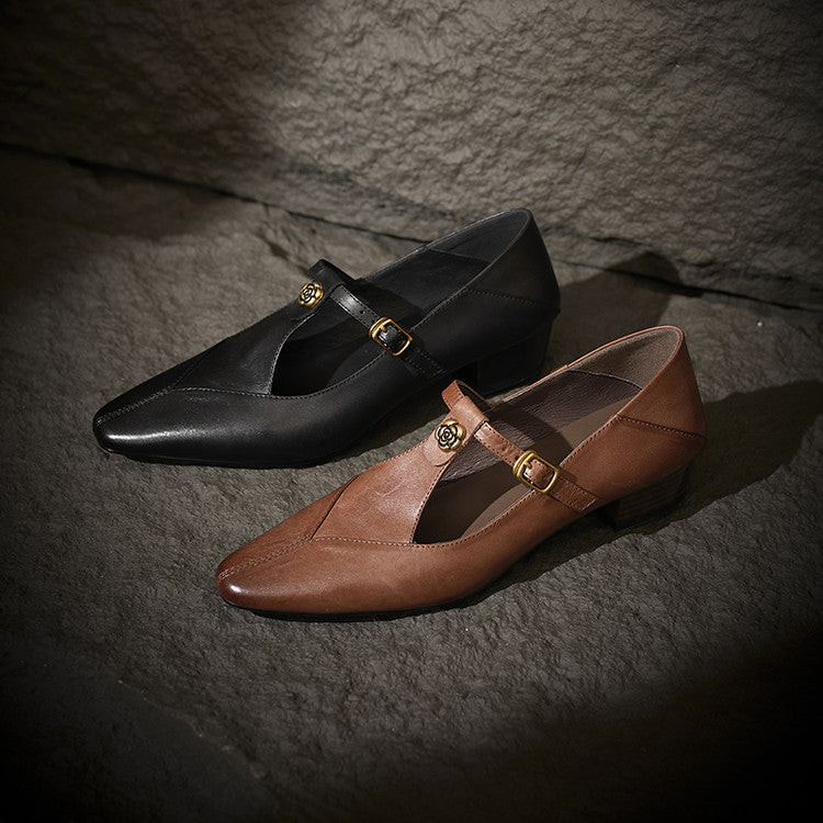 Rosa's Camelia Classic T-Bar Leather Pumps