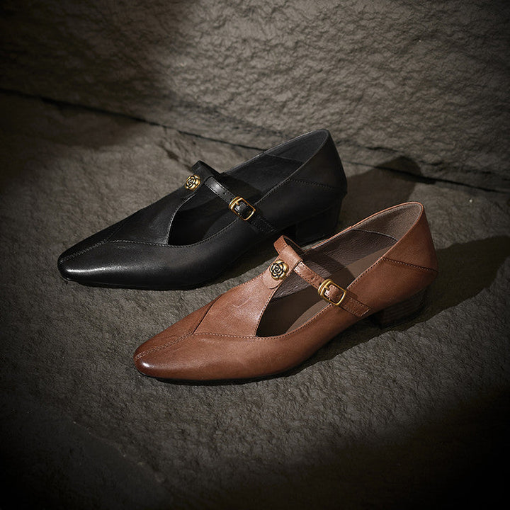Rosa's Camelia Classic T-Bar Leather Pumps