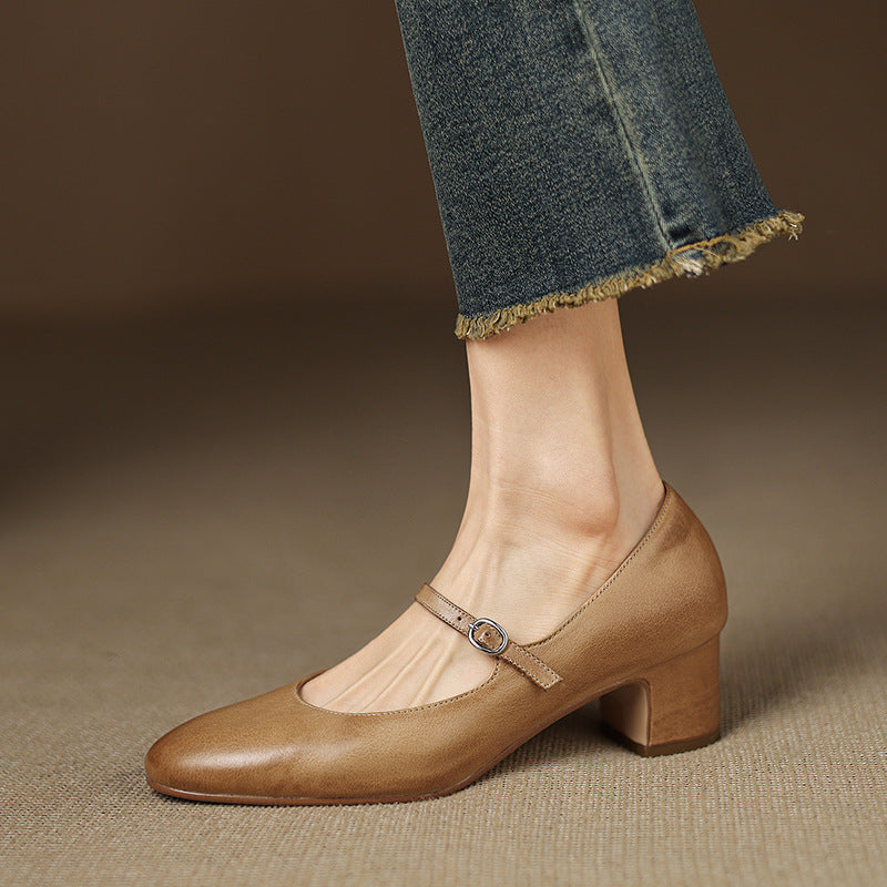 Rosa's Corinne Round-Toe Leather Mary Janes