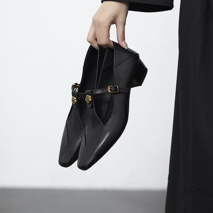 Rosa's Camelia T-Bar Leather Pumps