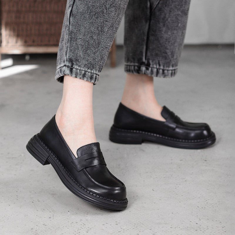 Rosa's Demeris Round-Toe Leather Loafers