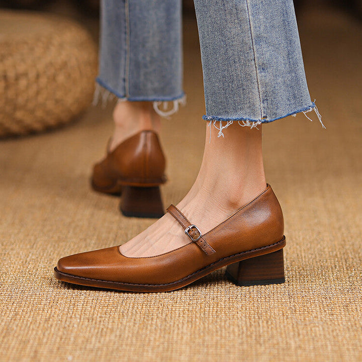 Rosa's Cirelle Strap Leather Mary Jane Heels