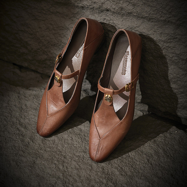 Rosa's Camelia T-Bar Leather Pumps