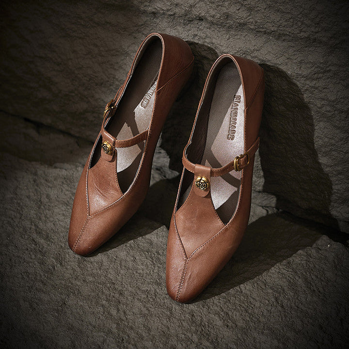 Rosa's Camelia T-Bar Leather Pumps