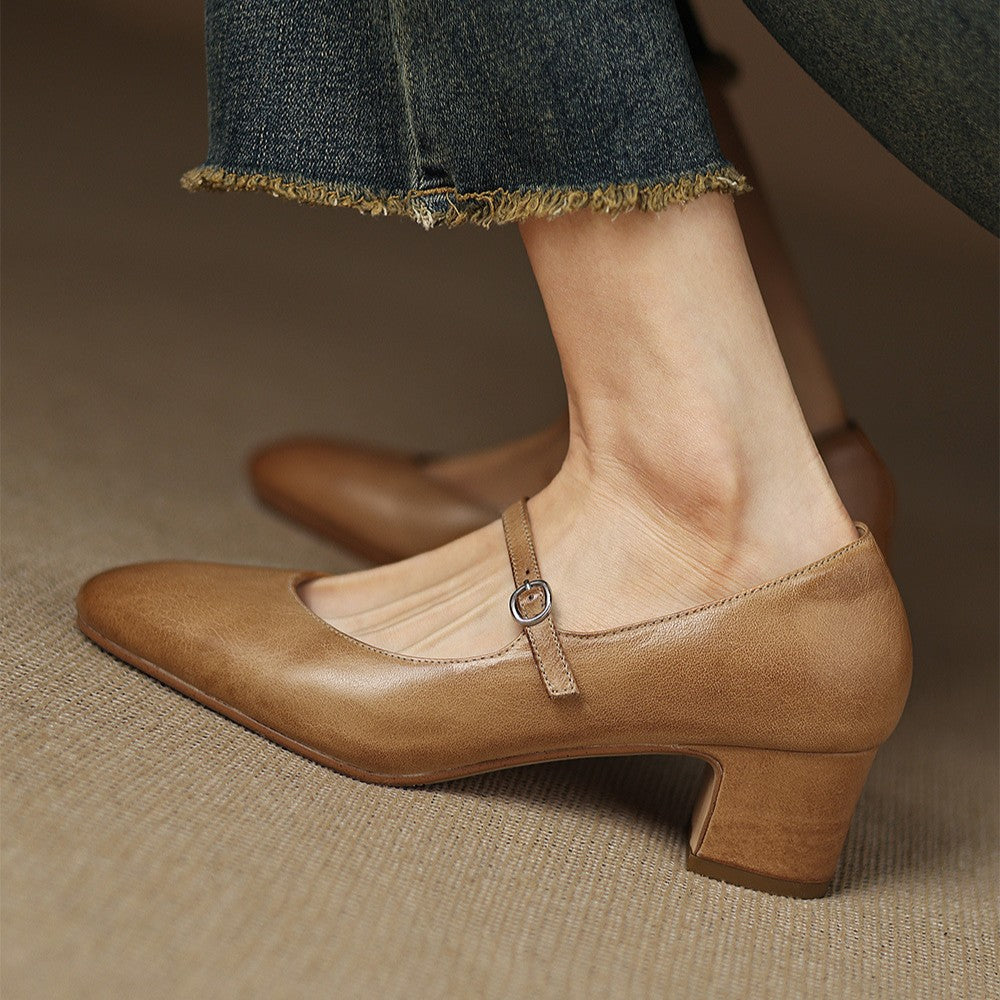 Rosa's Corinne Round-Toe Leather Mary Janes