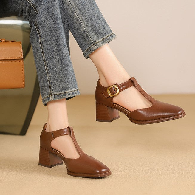 Rosa's Marcele T-Strap Leather Pumps